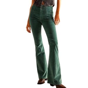 We The Free Jayde Cord Flare Jeans Super High Rise Green Corduroy Size 32 NWT